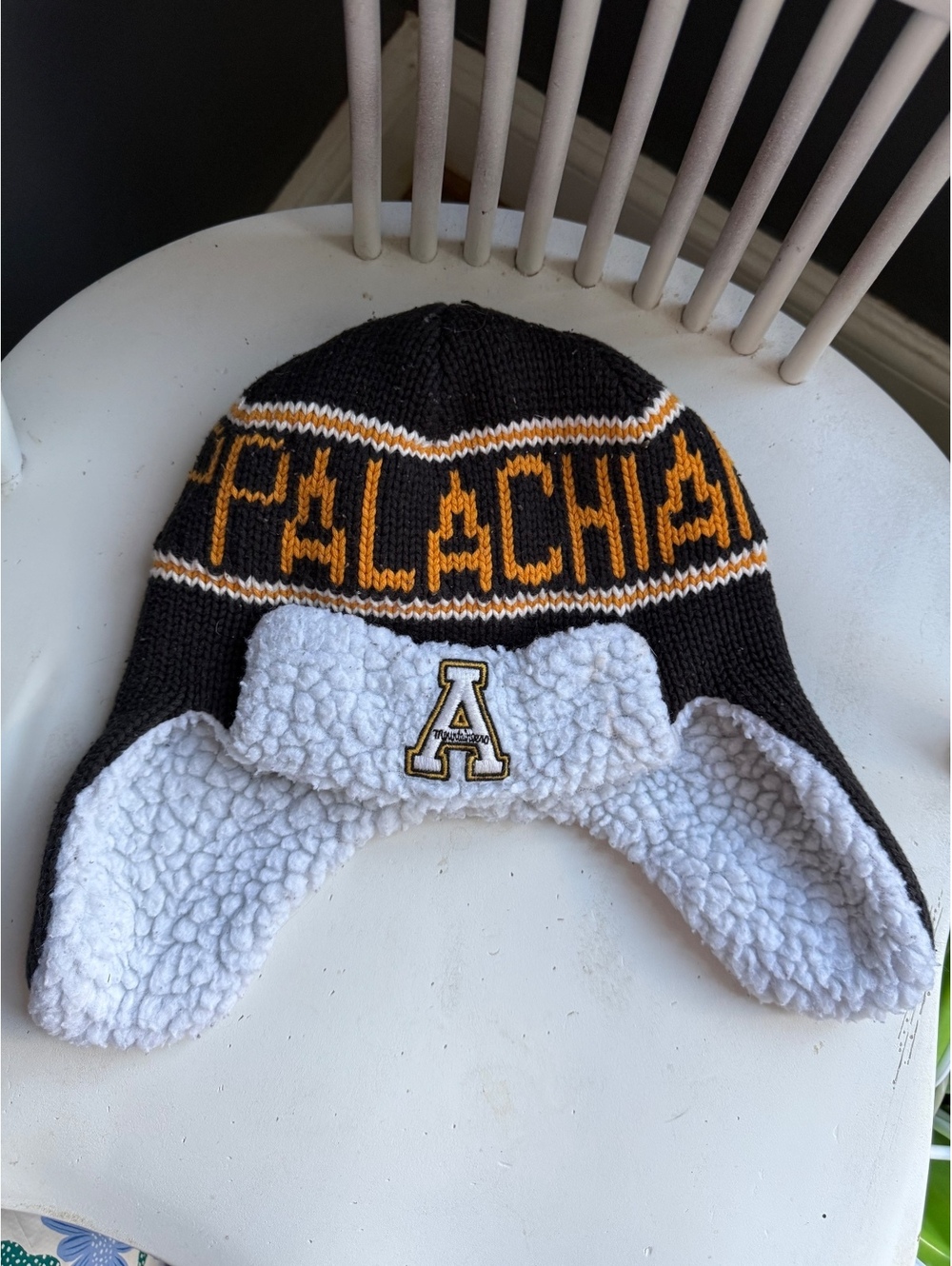 Appalachian State Black and Gold Knit Winter Hat with Sherpa Lining